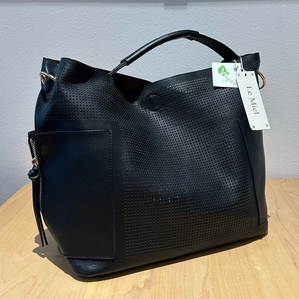 Le Miel Vegan Leather Purse, Black